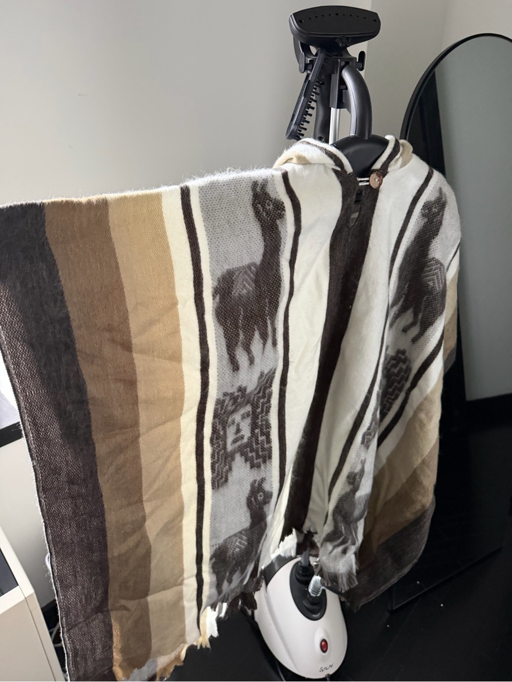 Soft beige brown alpaca poncho from Ecuador